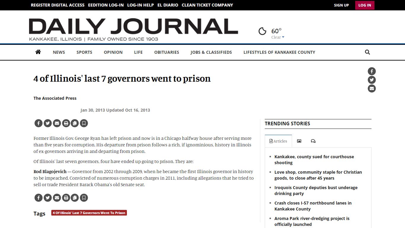 4 of Illinois' last 7 governors went to prison | Local News | daily ...